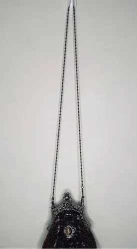 Vintage Ole Gift Art Deco Tiger Eye Stones Beaded Sequin Rhinestone Small Bag Brown