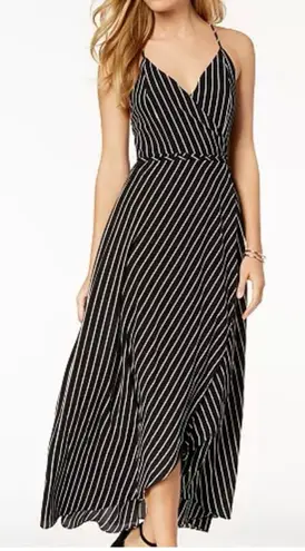 Bardot Black/White Striped Sleeveless V-neck Wrap Asymmetrical Maxi Dress Size 4