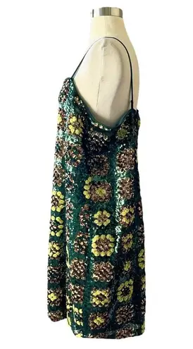 Johnny Was Gemini Sequin Dress Sleeveless Mini Sparkle Floral Cocktail Large NWT