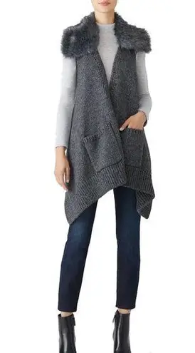 Kaufman Franco Carbon Faux Fur Vest Collar Gray Knit Sleeveless Vest
