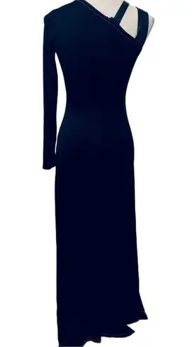 YIGAL AZROUËL COATED JERSEY MESH LEATHER COMBO CUTOUT MAXI GOWN SIZE US 0 Black
