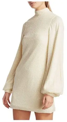 Alexis  Lunia Ivory Cream Sequined Shift Mini Mock Neck Long Sleeve Dress Size XS