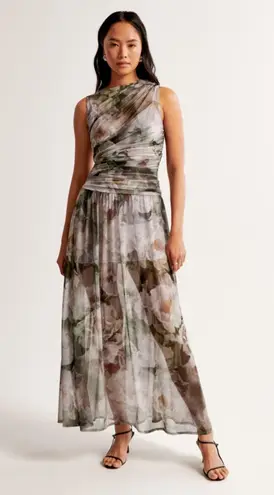 Abercrombie & Fitch Mesh High-Neck Drop-Waist Maxi Dress