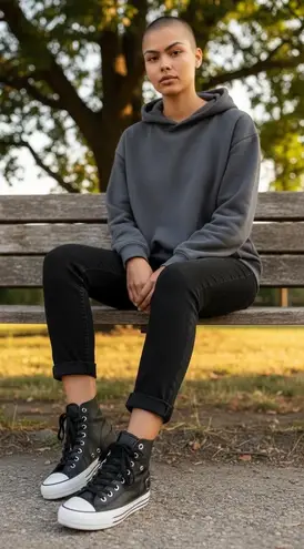 iiJin Women's High Top Platform Sneakers Black White Lace Up Zipper Mesh Leather Size 5