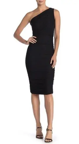 Love by Design NWT One Shoulder Ruched Bodycon Midi Dress Womens Black SZ Small