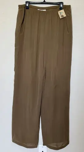 Vintage 90s Street Culture 100% Silk Pants Sz L Green Brown Wide Leg Minimalist Size L