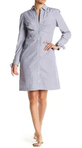 ECI Bow Cuff Railroad Stripe Shirt Dress Button Front Long Sleeves Navy Size 4