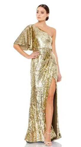 Mac Duggal Gold Sequined Gown Stunning Cap Sleeve Trumpet Maxi Dress Evening 8