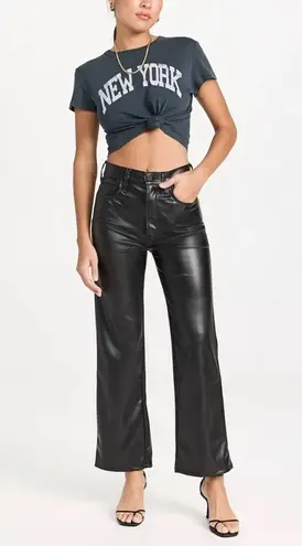 MOTHER Rambler Zip Ankle Leather Jeans Black Flare & Wide Leg Wax On Off NEW Size 31