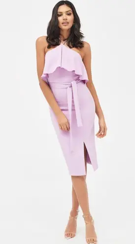 Lavish Lice Lavish Alice Halterneck Double Layer Midi Dress in Lilac Size 12