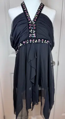 Seven7 Y2K Vintage Fairycore Goth Boho Top 14/16 Velvet Sequin Halter Whimsigoth