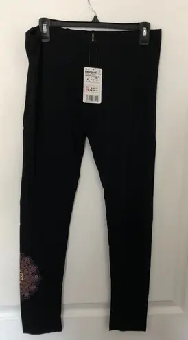 Desigual Womens Leggings Large Black Floral Alexandra Stretch Pull On NWT