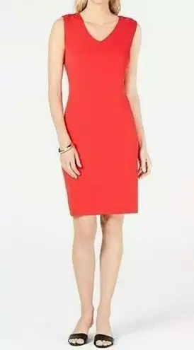 JM Collection Medium M Sheath Dress Sleeveless Red Lined Stretch V-Neck
