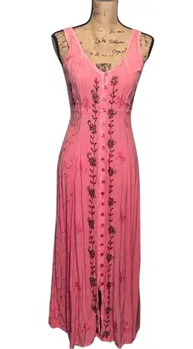 Mamta Vtg Momta Pink Button Down Rayon Pagan Sleeveless Women’s Dress size One Size