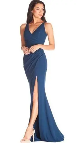 Dress the Population Jordan Ruched Side Slit V-Neck Cocktail Gown Size S
