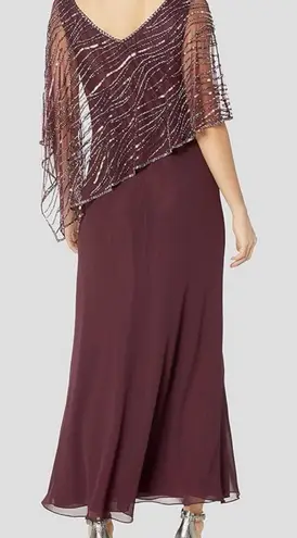 J Kara Women's Pop Over Long Burgundy Beaded Dress New Size 16 Purple