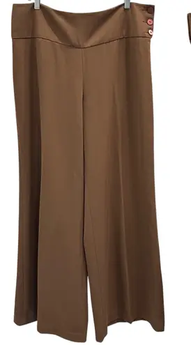 Oscar de la Renta Oscar by Tan Wide Leg Pants Side Button Detail Size 16 Career