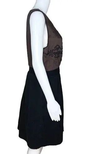 Leifnotes Dress Women 12 Black Brown Open Air Theater Dress Embroidered Boheiman