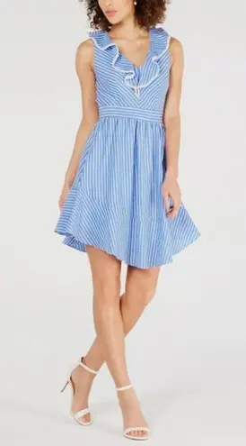 Julia Jordan Women's Blue/White Striped Ruffle V-Neck A-Line Dress NWOT 6