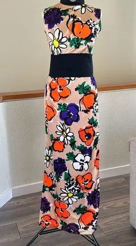 Vintage Floral Mock Neck Dress | 70s Flower Power Hippie Dress Orange