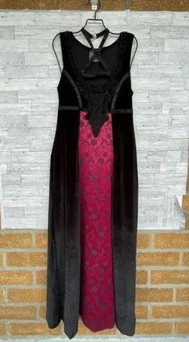 Cykxtees Sleeveless Maxi Dress Velvet Red Brocade VINTAGE 90's Y2K XL Black