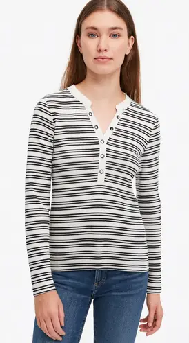 Evereve Black and White Striped Long Sleeve Top