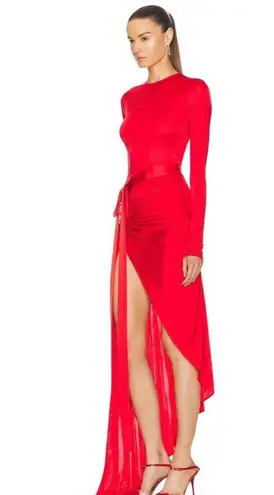 David Koma Satin Bow Detail Asymmetric Long Dress in Red 6 UK 10 New Womens Gown