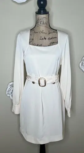 NTM: MOTF Belted Square Neckline Lined Cream & Gold Dress Size Small