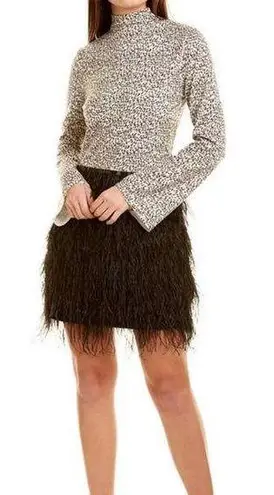 Tyler Boe Cheetah Feather tiered mock neck black Dress bell sleeved medium NWTs