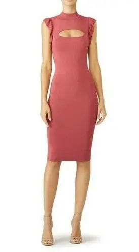 Bailey 44 Large Pink Bewitched Cutout Ruffle Rib Knit Bodycon Mock Sheath Dress