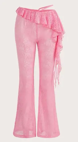 Pink see through cover up flare pants NWT