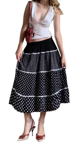 Cathy Daniels Vintage Tiered Boho Polka Dot Maxi Skirt XL