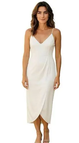 BHLDN Caron V-Neck Tulip Hem Crepe Dress in White size 4
