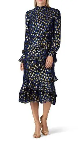Saloni Womens Isa Ruffle Dress Knee Length Silk Velvet Polka Dots Black Size 0
