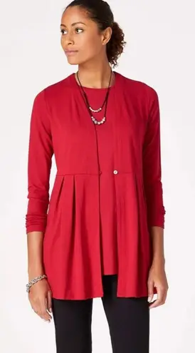 J. Jill Wearever Collection Pleated One Button Peplum Cardigan Red Plus Size 2X