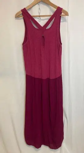 Pink Contrasting Summer Lightweight Tank Cross Back High Low Midi Dress Size M