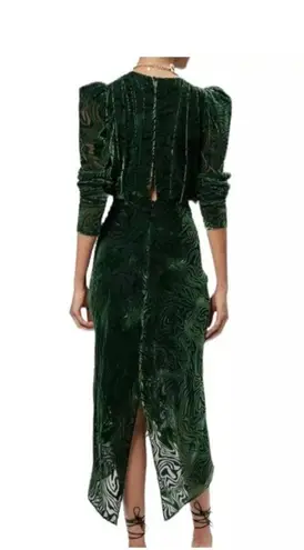 Torn By Ronny Kobo Ronny Kobo Astrid Ruched Jacquard Green Velvet Long Sleeve Silk Blend Dress. A14