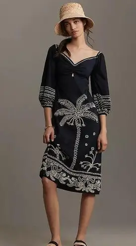 Farm Rio EUC Beaded Jungle Black Midi Dress Size Small Retails $398