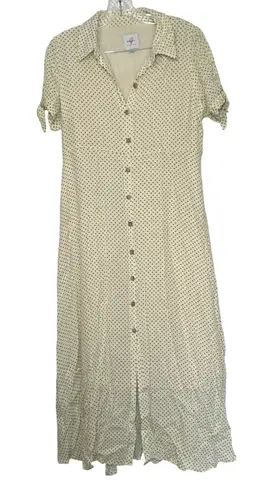 The Nines by Hatch Polka Dot Midi Dress Short Sleeve Cream Green Size S casual Yellow