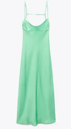 ZARA NWT  MINT GREEN SATIN EFFECT MIDI CUT OUT DRESS VIRAL TIKTOK