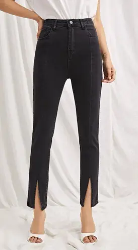 ZARA High Waisted Split Hem Black Jeans 