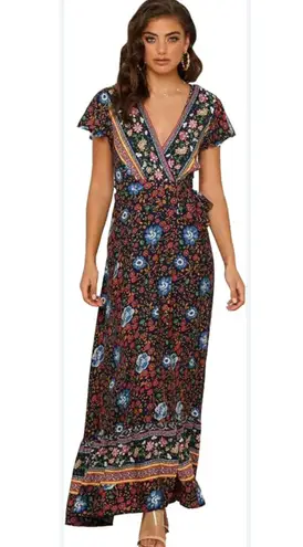 Hidden Alley Floral Bohemian Midi Wrap Dress Size M