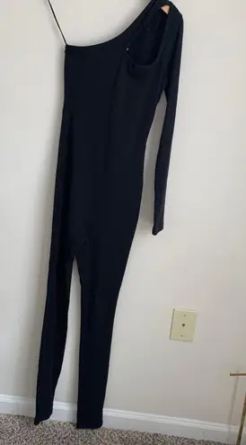 Melrose With Love Bria One Sleeve Ribbed knit Jumpsuit Black Small