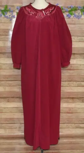 VTG Lorraine Fleece Maxi Length House Coat Robe 1/2 Zip Size L Pockets USA Made Red Size L