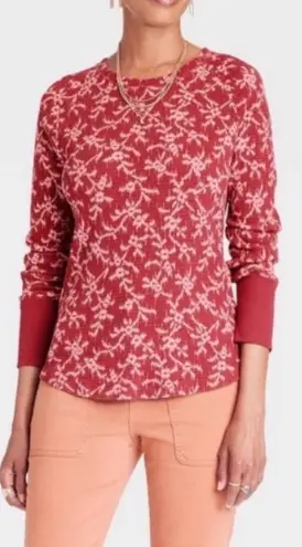 Knox Rose Waffle knit tops holiday theme in Raspberry  L