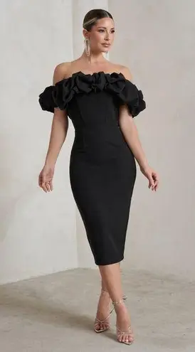 NWT Club L Londo EstieBlack Structured Statement Bardot Midi Dress Size 6 Black