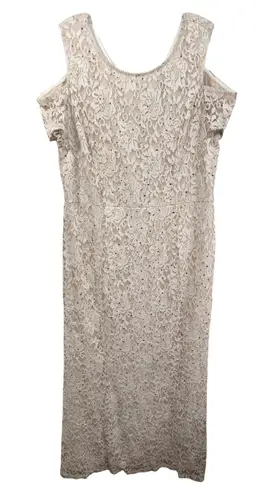Candalite Plus Sz 2X Dress Maxi Beige Lace Sequin Cold Shoulder Full Length 794