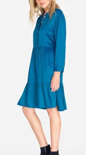 Johnny Was Tiered Mandarin Collar Satiny Cottagecore Dress Peacock XS