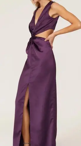 One33 Social Cutout Gown Maxi Dress Dark Purple Gold Hardware Grecian Slit sz 10