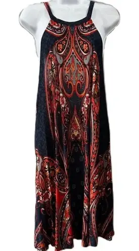 Lascana for Venus Boho Geometric Print Short Sleeve Size Medium Dress Blue